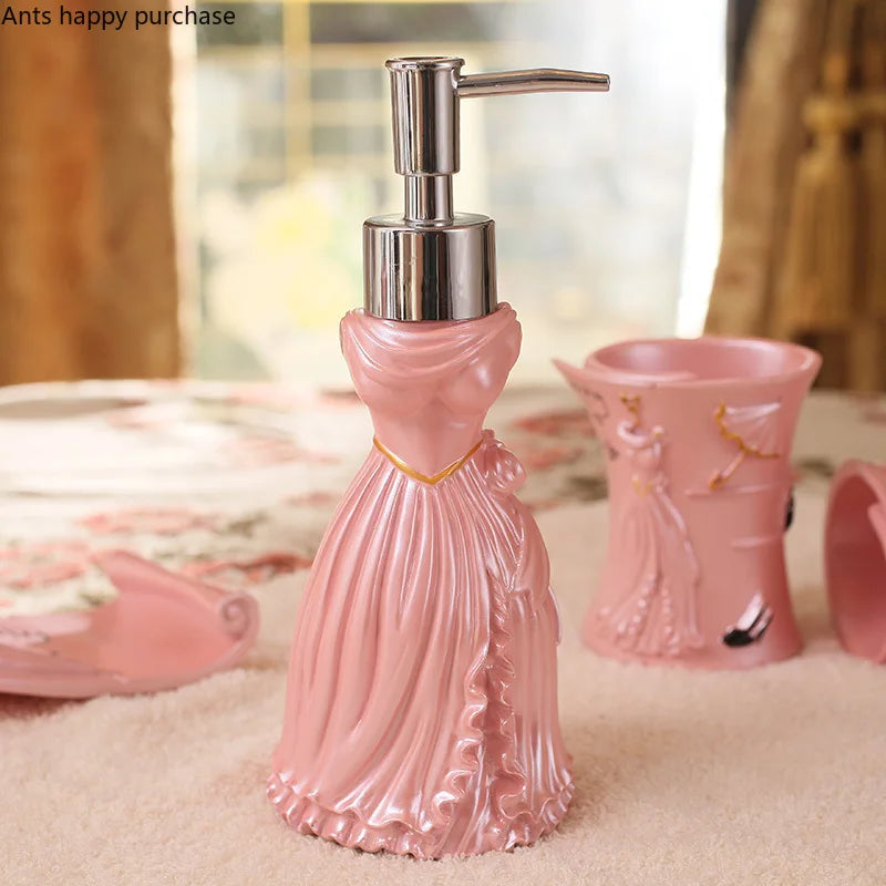 Axya Pink & White Resin Bathroom Wash Set - 5-Piece Essentials
