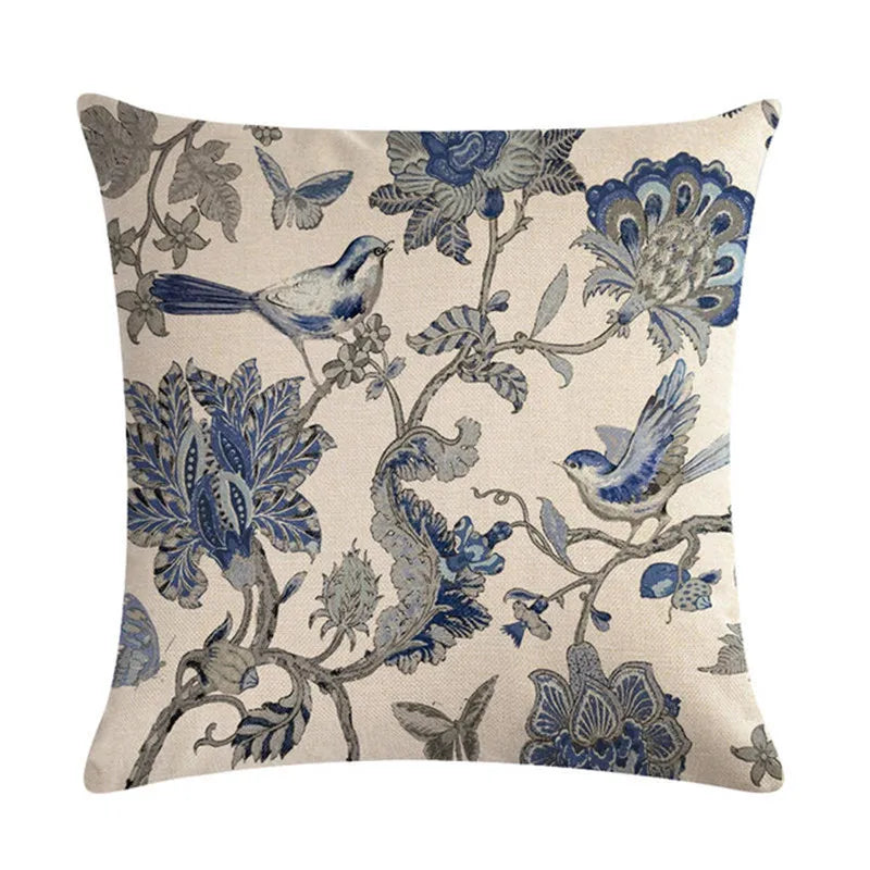 Axyaa Bird Print Cotton Linen Cushion Cover 45X45cm