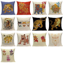 Axyaa Cartoon Tiger Lion Dance Pillow Case Cover for Bed Sofa Decoration