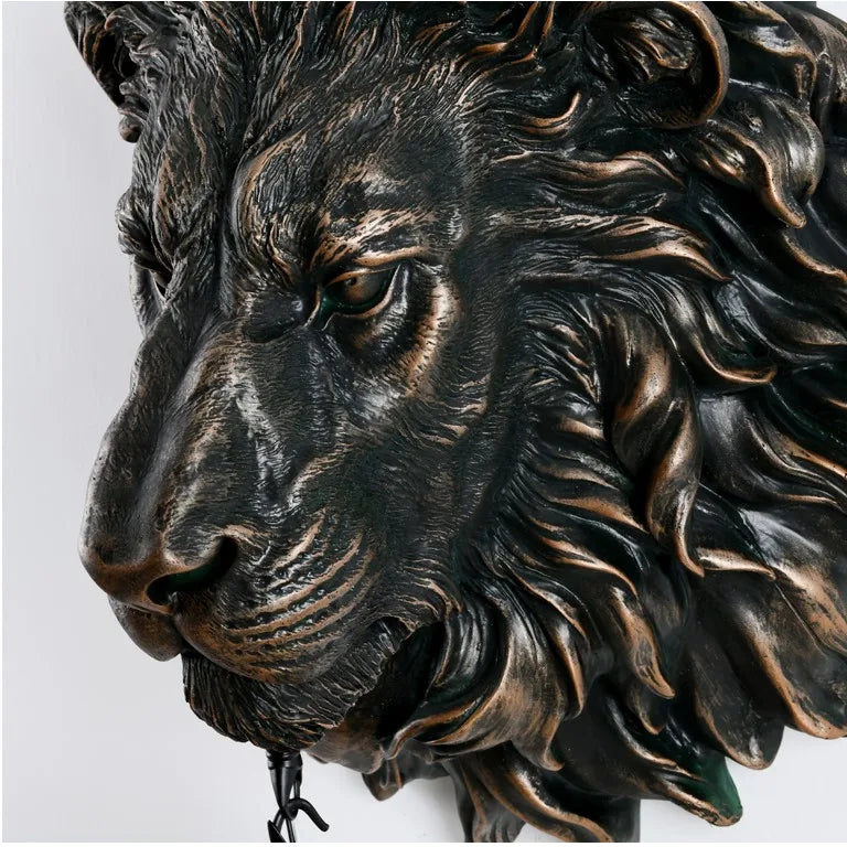 Axyaa Nordic Black Gold Lion Wall Sconce Head Resin Art Luxury Decor Lighting