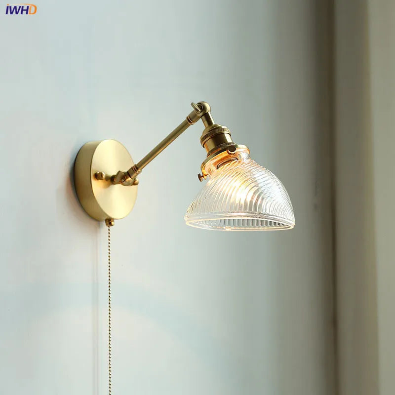 Nordic Copper Glass Wall Sconce by Axyaa: Pull Chain Switch LED Light