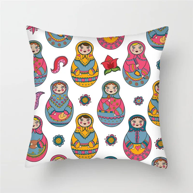 Axyaa Cartoon Doll Pattern Polyester Cushion Cover for Home Decor