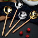 Axyaa Wooden Spoon with Stainless Steel Long Handle for Kitchen Dining Tableware