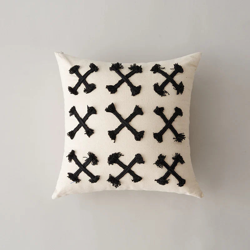 Rainbow Stripe Cushion Cover with Pink Rope Embroidery, 45x45cm, Axyaa