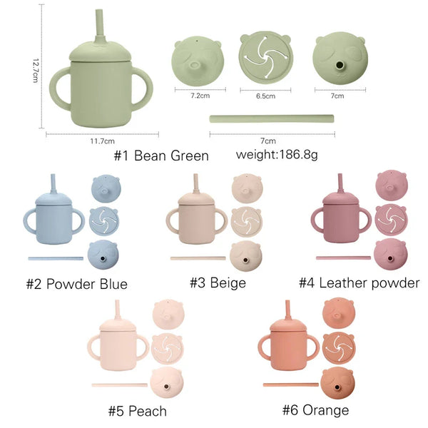 Axya Baby Straw Cup Set - Cartoon Panda Design, Silicone, Dual-use Feeding & Snack Container