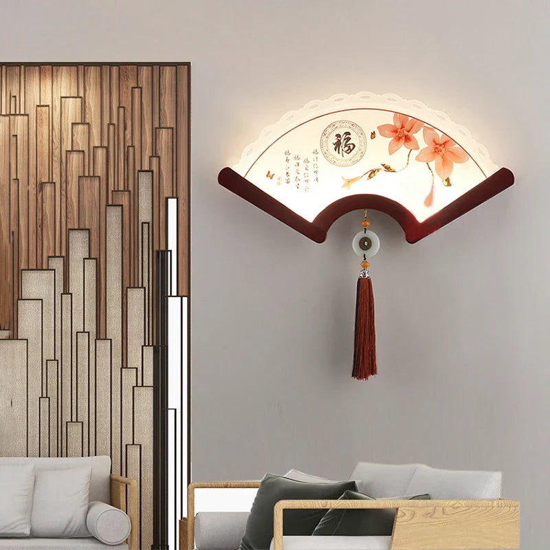 Axyaa Fan-shaped Wood LED Wall Lamp for Bedroom & Living Room