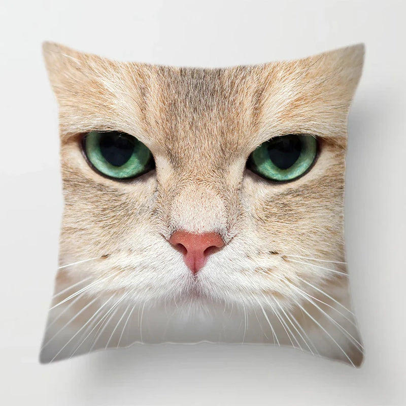 Axyaa Cat Face Print Throw Pillow Cover for Home Sofa Decor