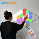 Axyaa Hexagon LED Wall Lamp: Modular Honeycomb Remote Control Panel, Touch Sensitive, Magnetic Wall Lighting