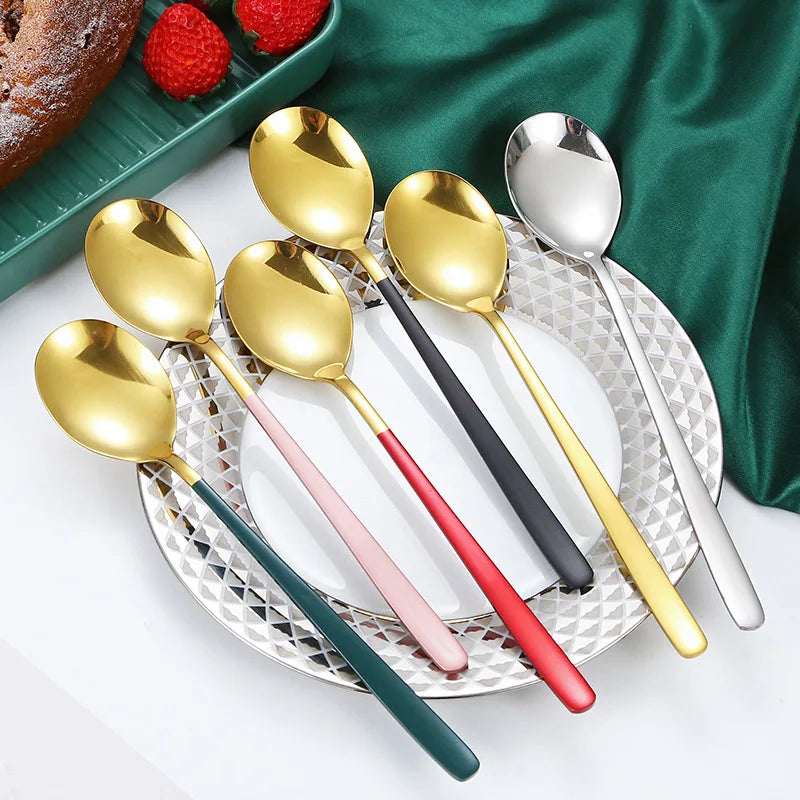 Axyaa Stainless Steel Golden Teaspoons with Long Handle - Kitchen Tableware