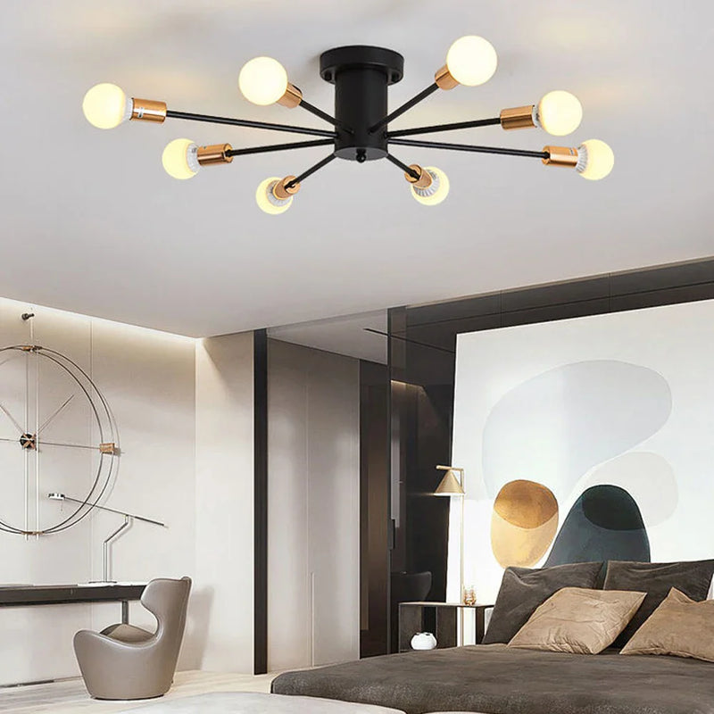 Axyaa Rod Iron Sputnik Chandelier Vintage Ceiling Lamp Light Fixture.