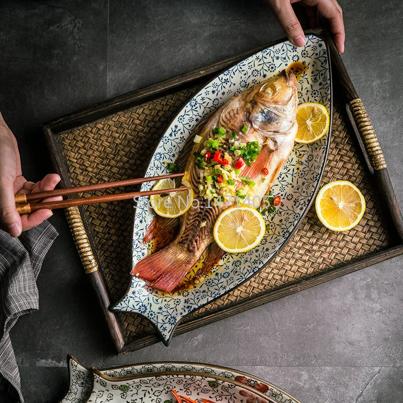 Axyaa Creative Japanese Fish Ceramic Plate - Elegant Dining Presentation