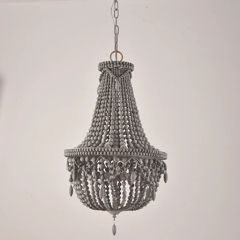 Axyaa Retro Grey Wood Beaded Chandelier 5-Light - Vintage White Wood - Kitchen, Living Room, Bedroom