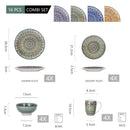 Axya Bohemian Mandala Green Porcelain Tableware Dinner Set - 16/32/48 Pieces
