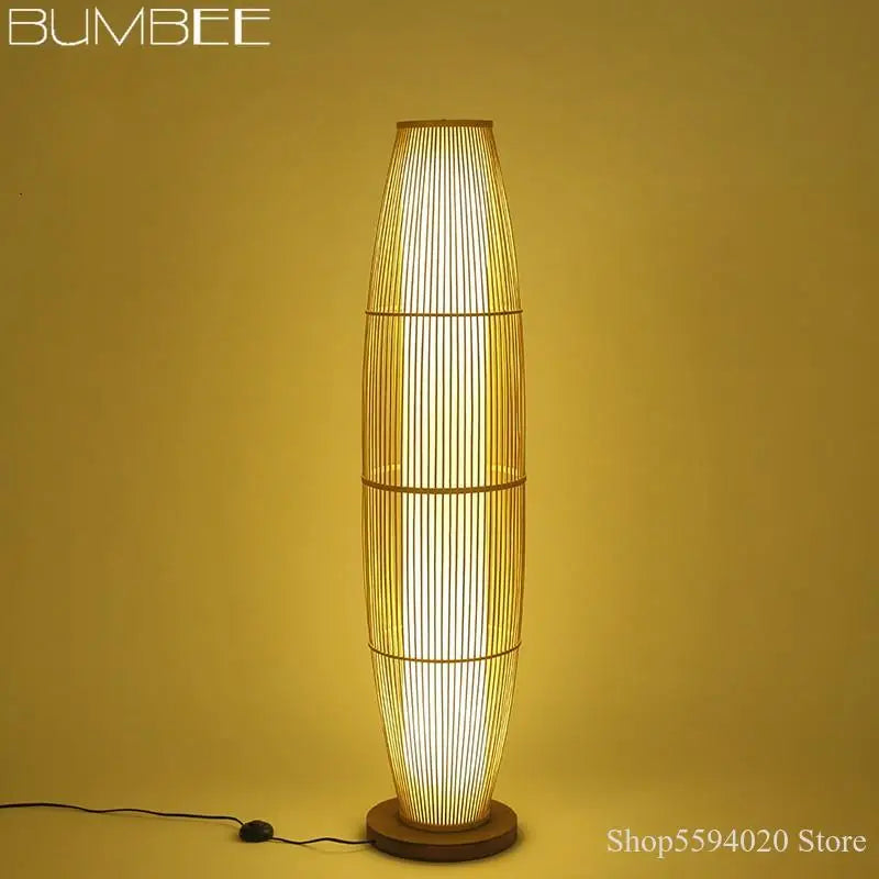 Axyaa Bamboo Floor Lamp - Modern Minimalist Living Room Standing Lamp