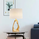 Axyaa Golden Resin Hollow Table Lamp with LED Light, White Cloth Lampshade for Bedroom & Study