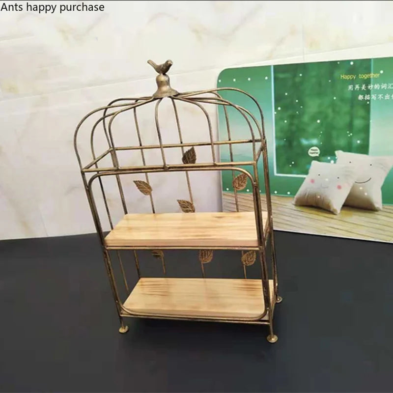 Axya Decorative Multi-layer Cake Stand with Wrought Iron and Wooden Display