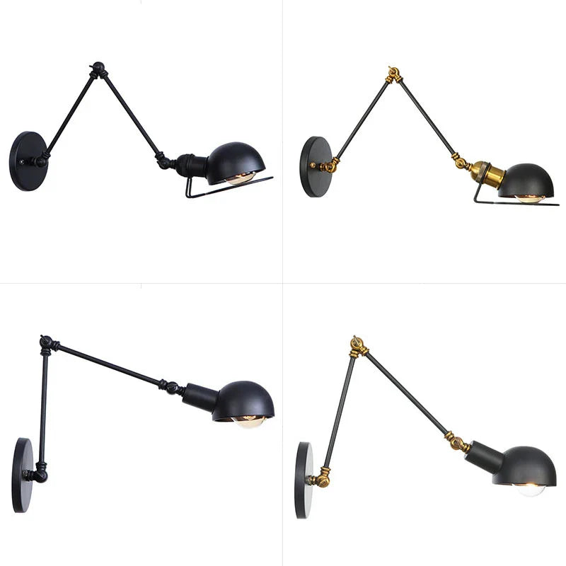 Axyaa Loft Adjustable Wall Lamp: Retro Reading Lamp, Long Arm, Iron, Bedside, Black