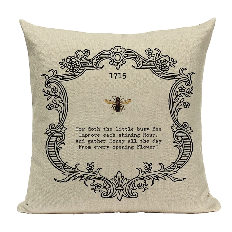 Axyaa Bee Pattern Linen Cushion Cover - Nordic Decorative Throw Pillow Case