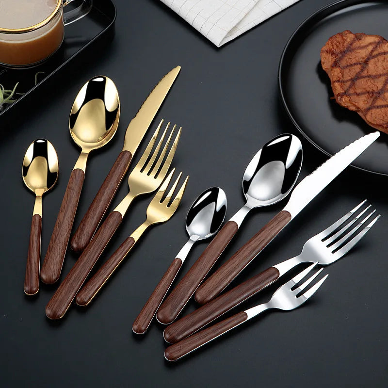 Axyaa Wooden Handle Stainless Steel Cutlery Set