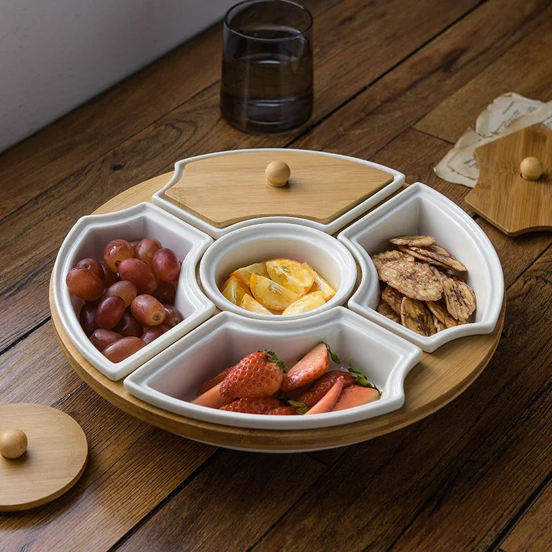 Axya Ceramic Rotating Snack Tray with Lid
