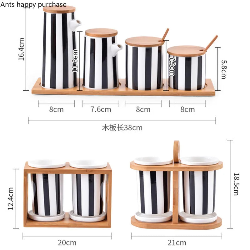 Axya Nordic Stripe Ceramic Spice Jar Set for Kitchen Supplies
