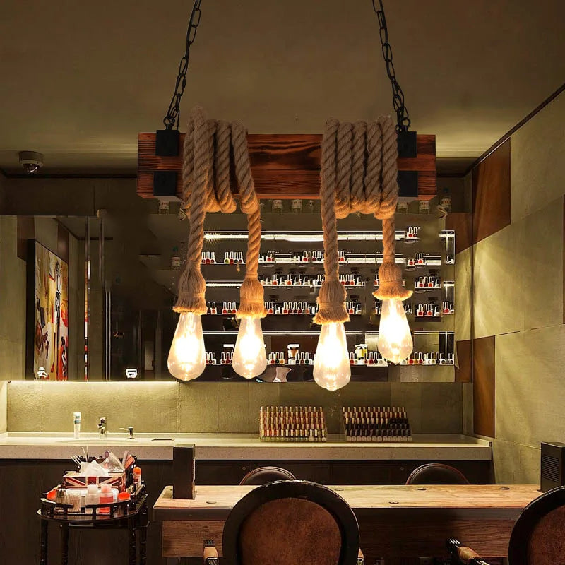 Axyaa Retro Industrial Wood Chandelier Pendant Lamp E27 Hanging Fixture