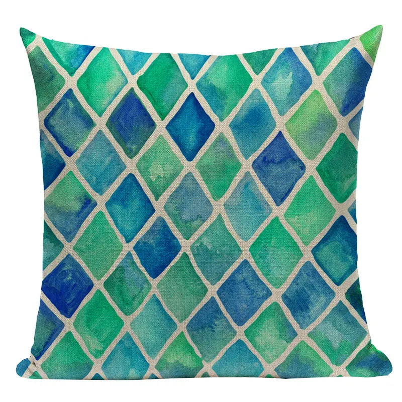 Axyaa Geometric Cushion Cover: Green Pink Diamond Design for Home, Bedroom, and Car