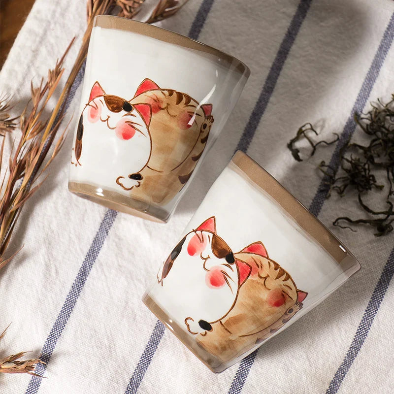 Axya Japanese Cat Teacup Porcelain Coffee Cup - Hand-painted Ceramic Cup
