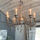 Axyaa Vintage White Wooden Beads Chandelier - Elegant Foyer Light Fixture