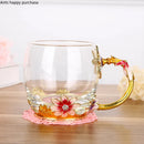 Axya Colorful Flower Glass Teacup with Lid, Spoon, Handgrip