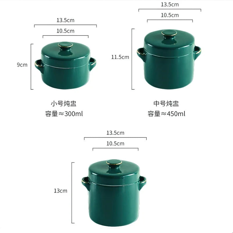 Axya 450/650ml Ceramic Stew Cup with Double-lid Handle, Green Phnom Penh Design