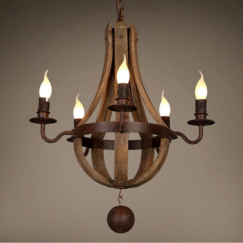 Rural Wood Candle Chandelier for Living Room Bedroom Loft Home by Axyaa