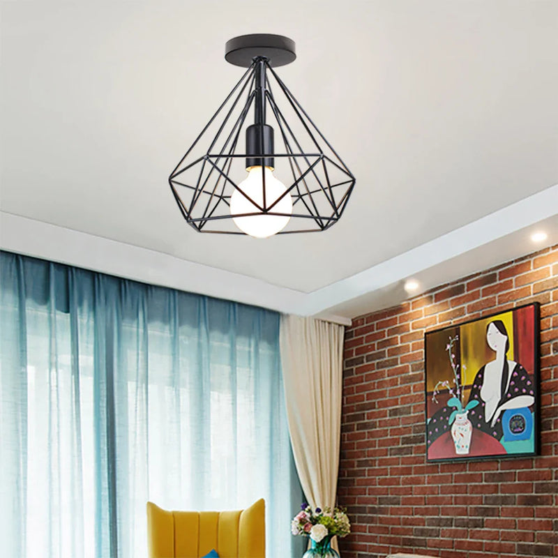 Axyaa Retro Iron Ceiling Lamp for Living Room, Modern Nordic Black Fixture