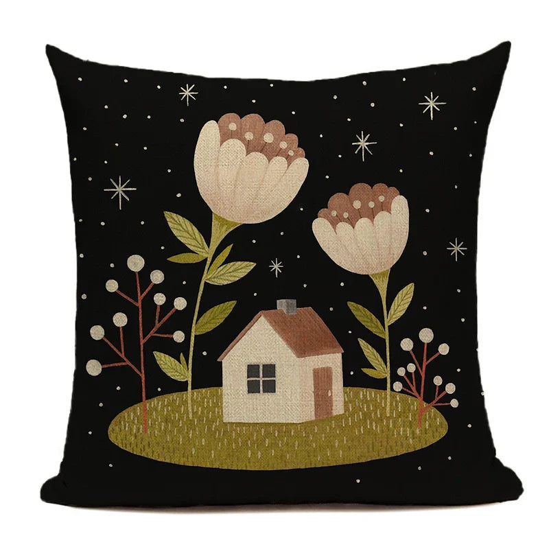 Nordic Cushion Cover 18x18 Black Double Side Printed Pillow Cover for Living Room Sofa by Axyaa