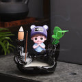 Axyaa Little Monk Ceramic Incense Burner with Mountain Water Flow Ornament