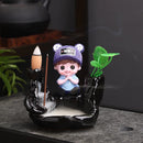 Axyaa Little Monk Ceramic Incense Burner with Mountain Water Flow Ornament