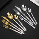 Axyaa Marble Pattern Cutlery Set: Knife, Fork, Spoon - Western Style, Stainless Steel