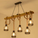 Axyaa Vintage Hemp Rope Wood Ceiling Chandelier Dining Room Pendant Lamp