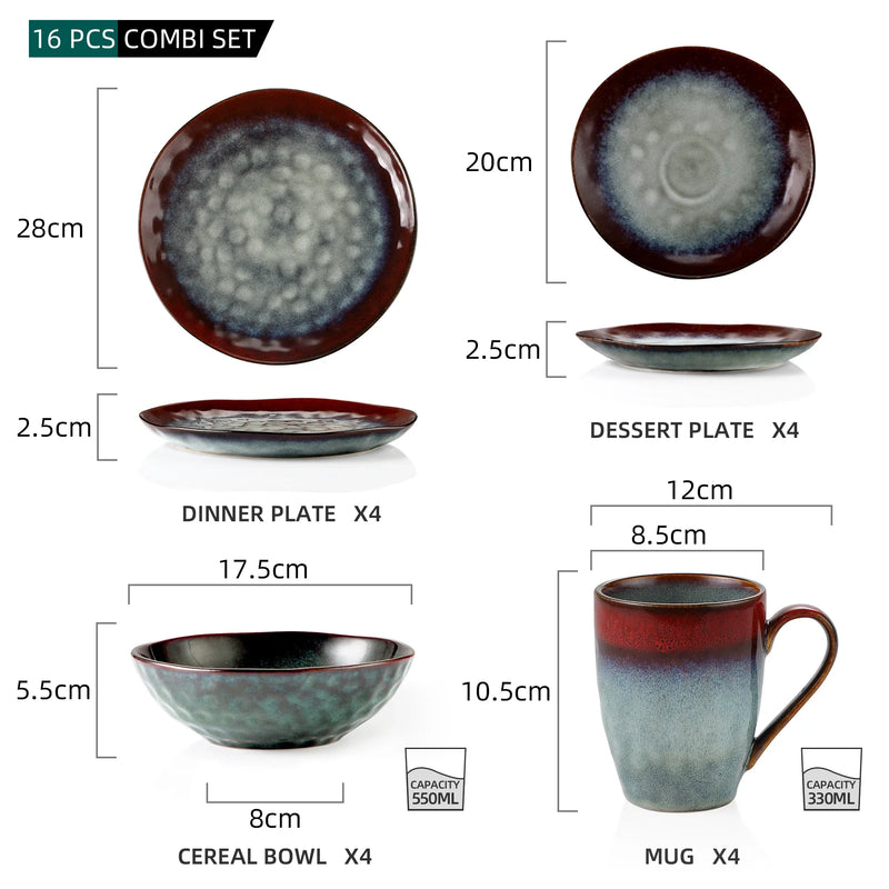 Axya™ Starry Dinner Set: 16/32/48-Piece Kiln Change Glaze Tableware Dinner Service