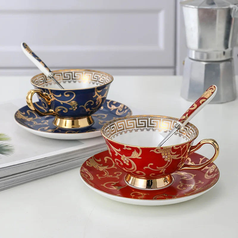 Axya Retro Ceramic Coffee Cup & Saucer Set - Classic British Style High Grade Porcelain