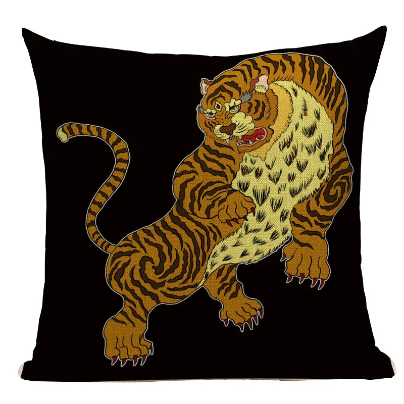 Axyaa Cartoon Tiger Lion Dance Pillow Case Cover for Bed Sofa Decoration