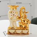 Axyaa Ceramic Golden Elephant Vase Set of 2