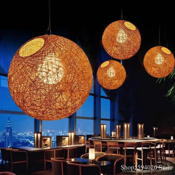 Axyaa Hemp Ball Chandelier: Modern Spherical Lights for Living Room, Dining Room, Kids' Decor