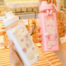 Axyaa Square Pastel Straw Bottle: Large Capacity Cute Water Bottle for Travel & Outdoor Sports
