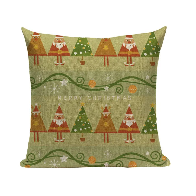 Axyaa Merry Christmas Decor Pillow Cover Set 45x45cm Linen Noel Cushion Cases