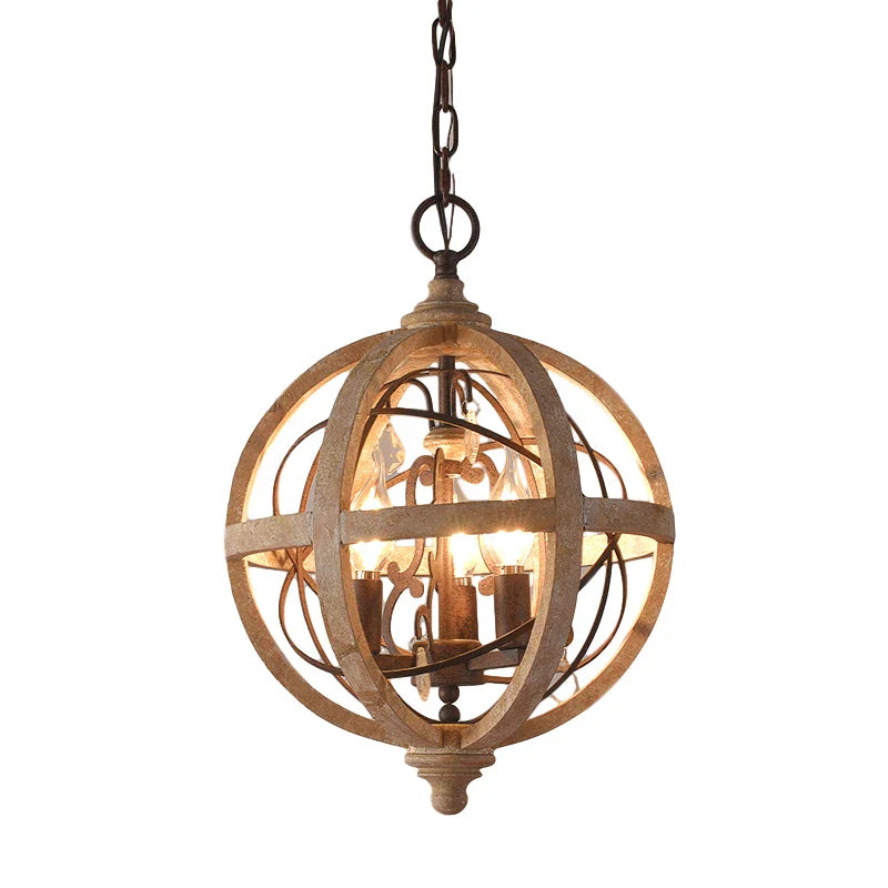 Axyaa Antique Globe Wood Chandelier for Bedroom Living Room Kitchen