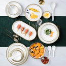 Axya Gold Rim White Porcelain Dinner Plate Bowl Set