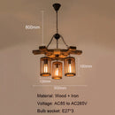 Axyaa Retro Hemp Rope Chandelier Wood Pendant Lamp for Restaurant and Bar