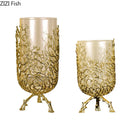 Axyaa Glass Vase with Golden Metal Branches Stand for Hydroponic Flower Arrangement