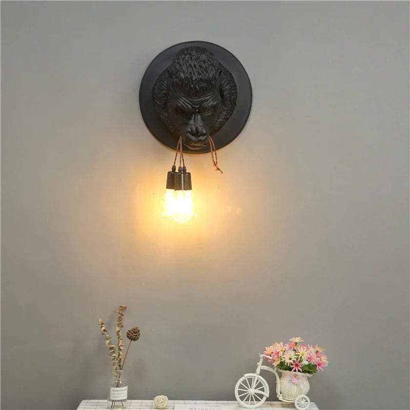Axyaa Gorilla Resin Wall Sconce Nordic Retro Wall Lamp Decor Fixtures